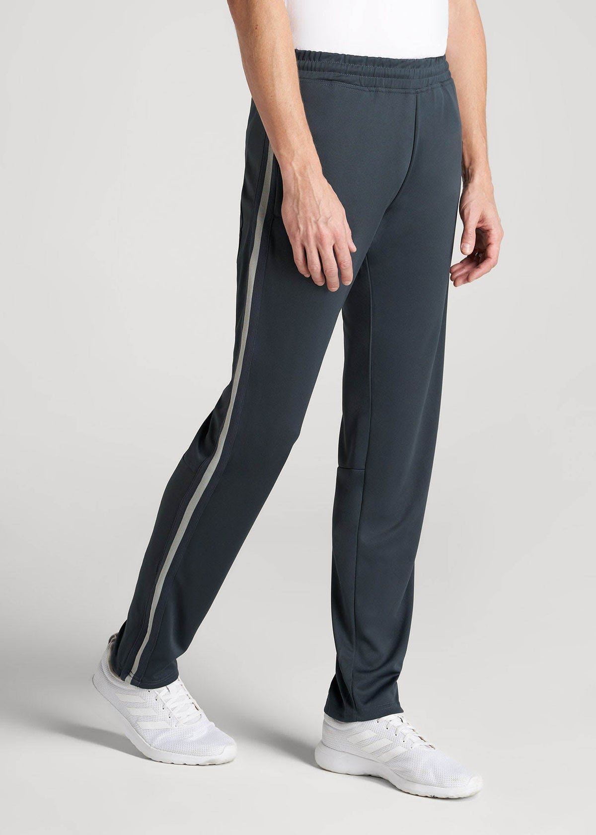 American Tall Discount | Athletic Stripe Pants for Tall Men in Storm Grey Stripe