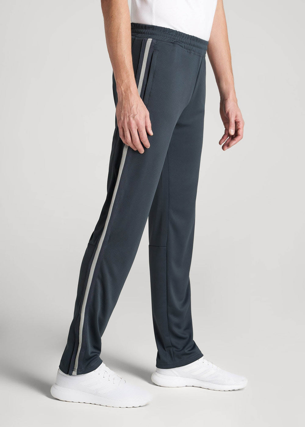 American Tall Discount | Athletic Stripe Pants for Tall Men in Storm Grey Stripe