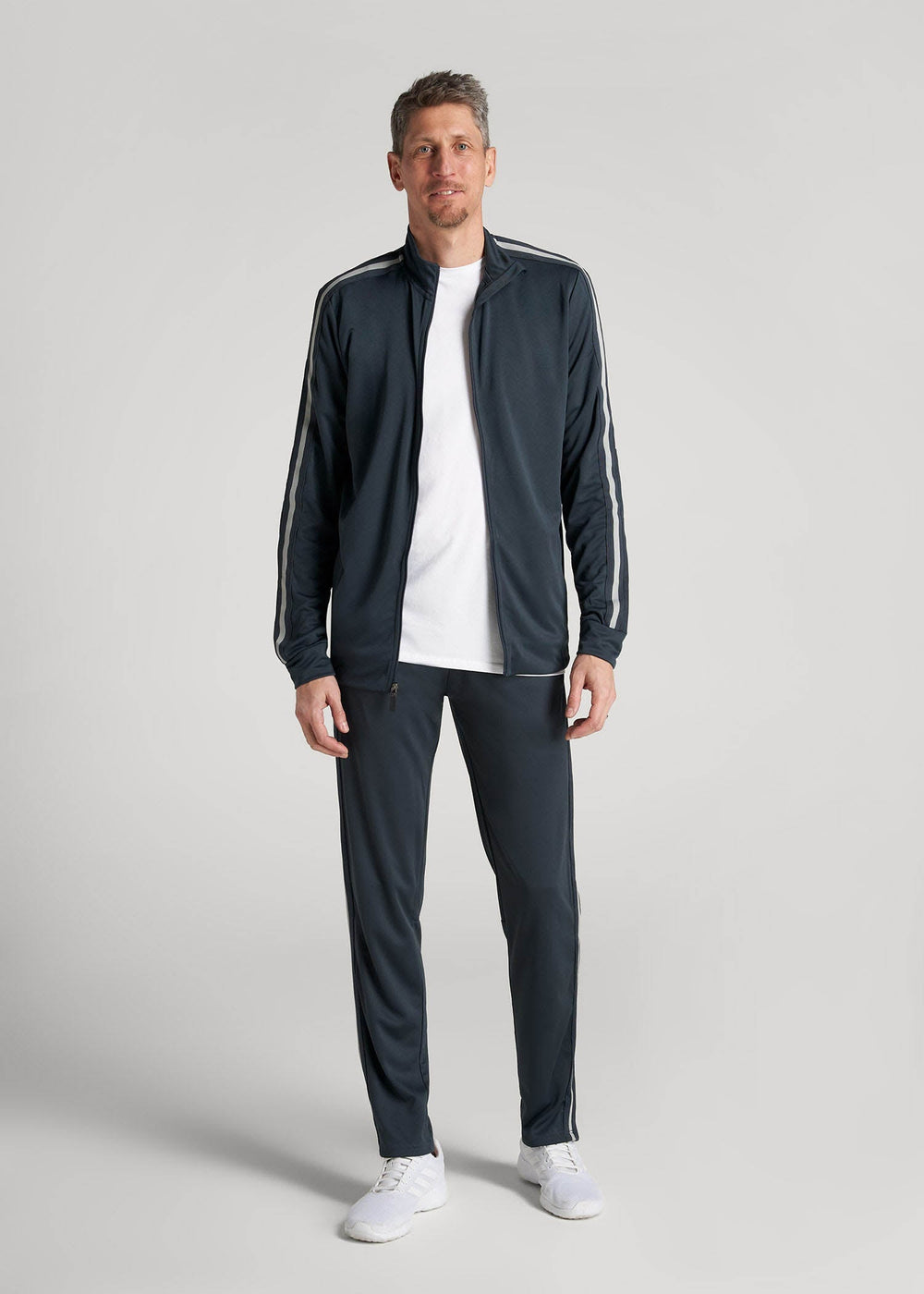 American Tall Discount | Athletic Stripe Pants for Tall Men in Storm Grey Stripe