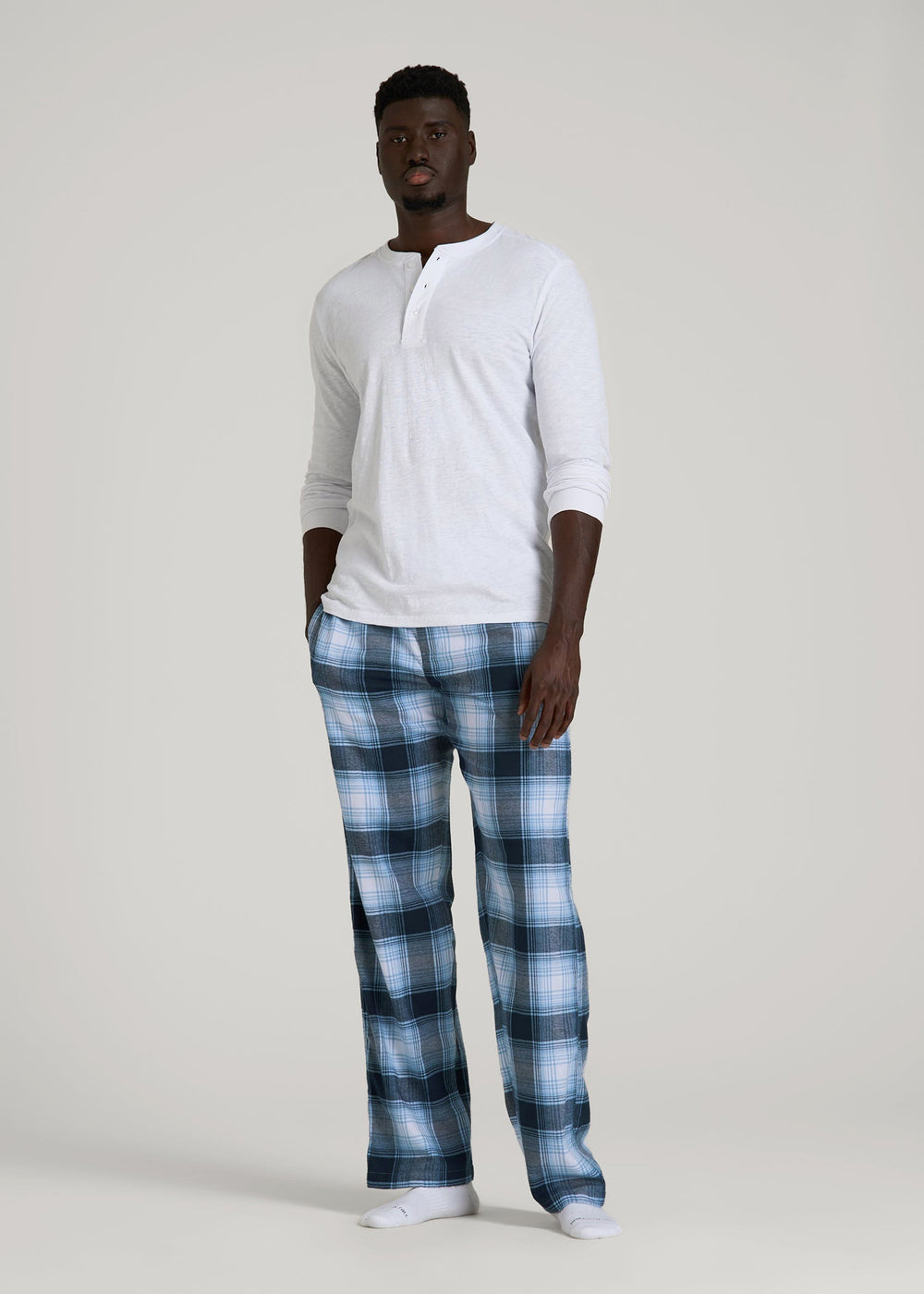 American Tall Online | Flannel Pajama Pants for Tall Men in Blue and White Plaid