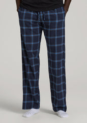 American Tall Sale | Flannel Pajama Pants for Tall Men in Navy and Blue Windowpane