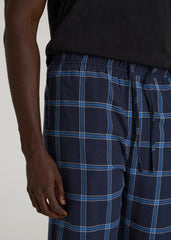 American Tall Sale | Flannel Pajama Pants for Tall Men in Navy and Blue Windowpane