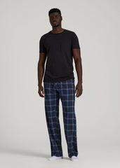 American Tall Sale | Flannel Pajama Pants for Tall Men in Navy and Blue Windowpane