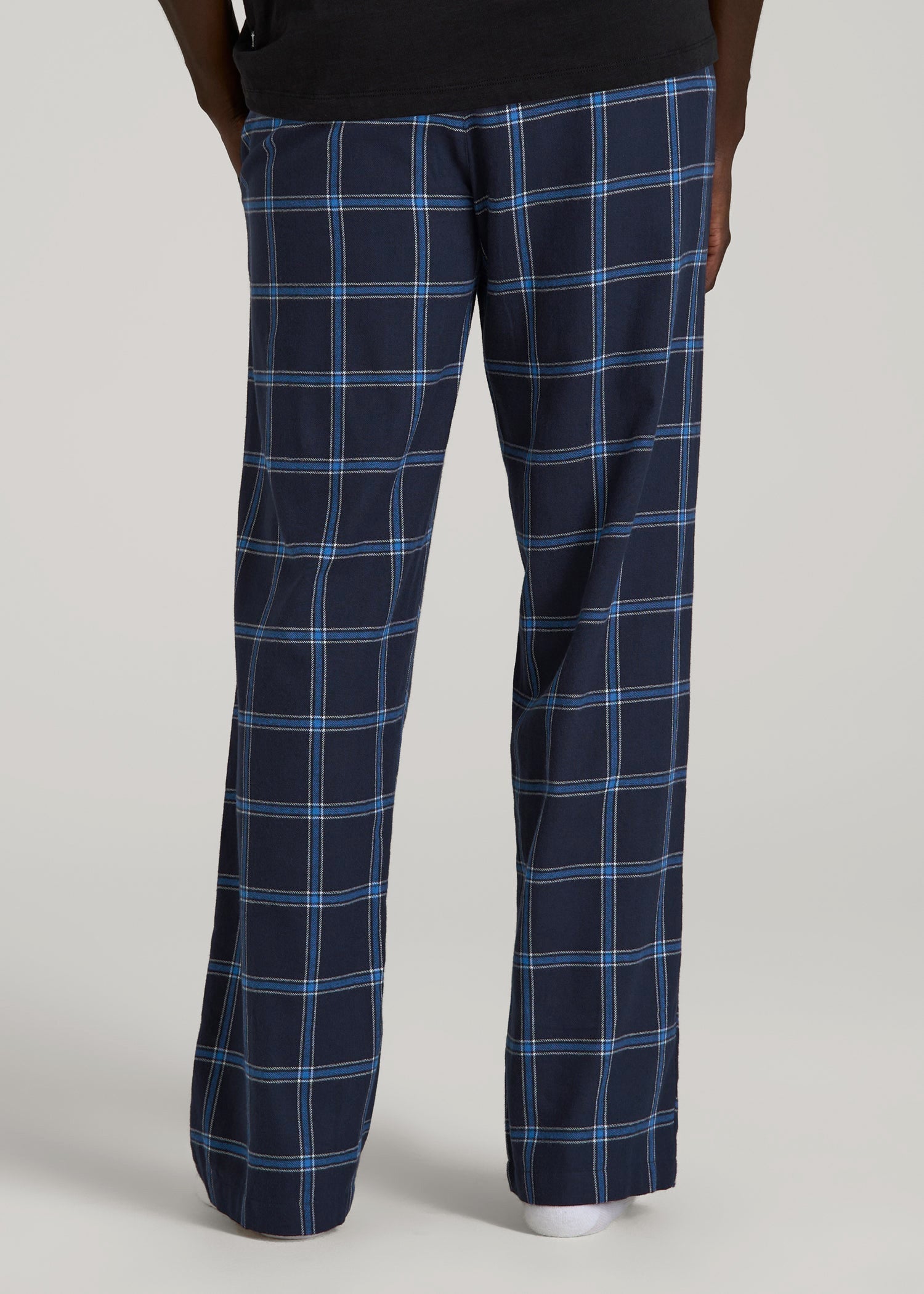 American Tall Sale | Flannel Pajama Pants for Tall Men in Navy and Blue Windowpane