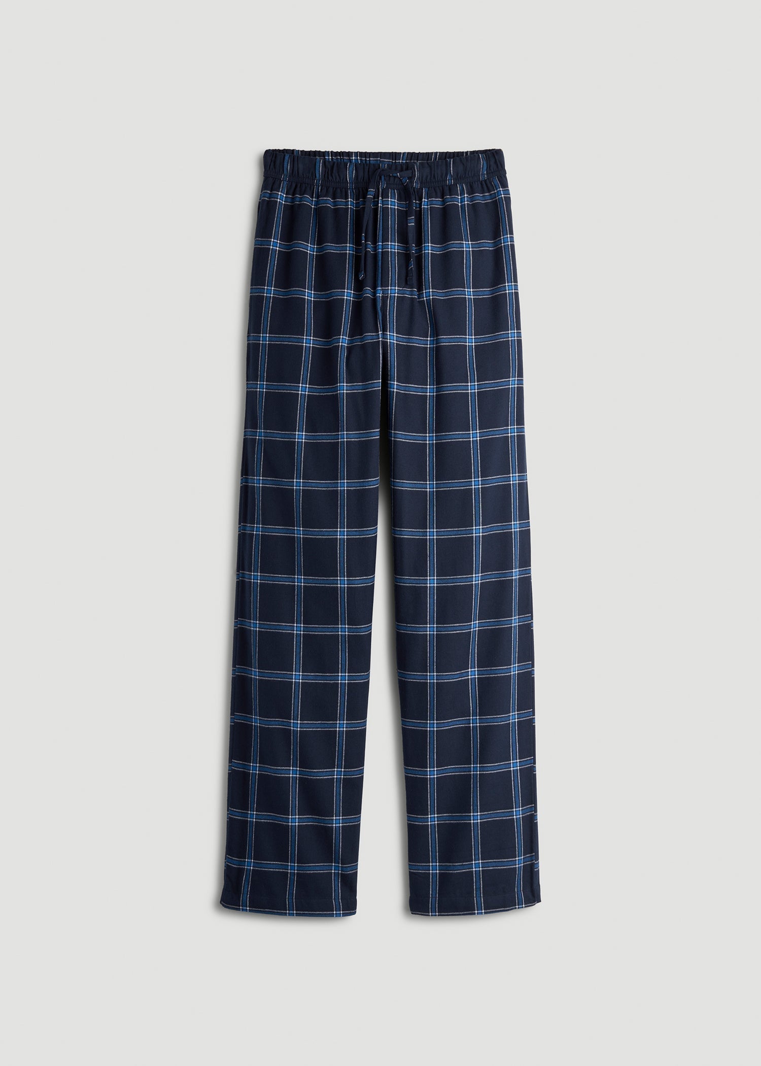 American Tall Sale | Flannel Pajama Pants for Tall Men in Navy and Blue Windowpane
