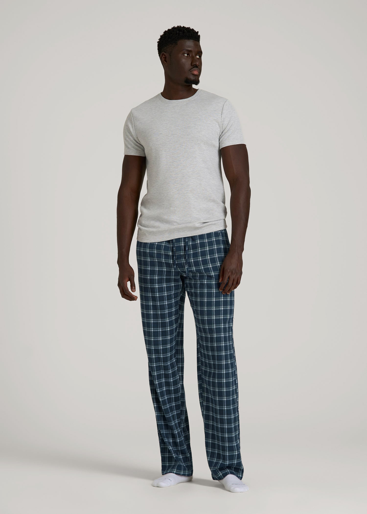 American Tall For Sale | Flannel Pajama Pants for Tall Men in Navy Windowpane