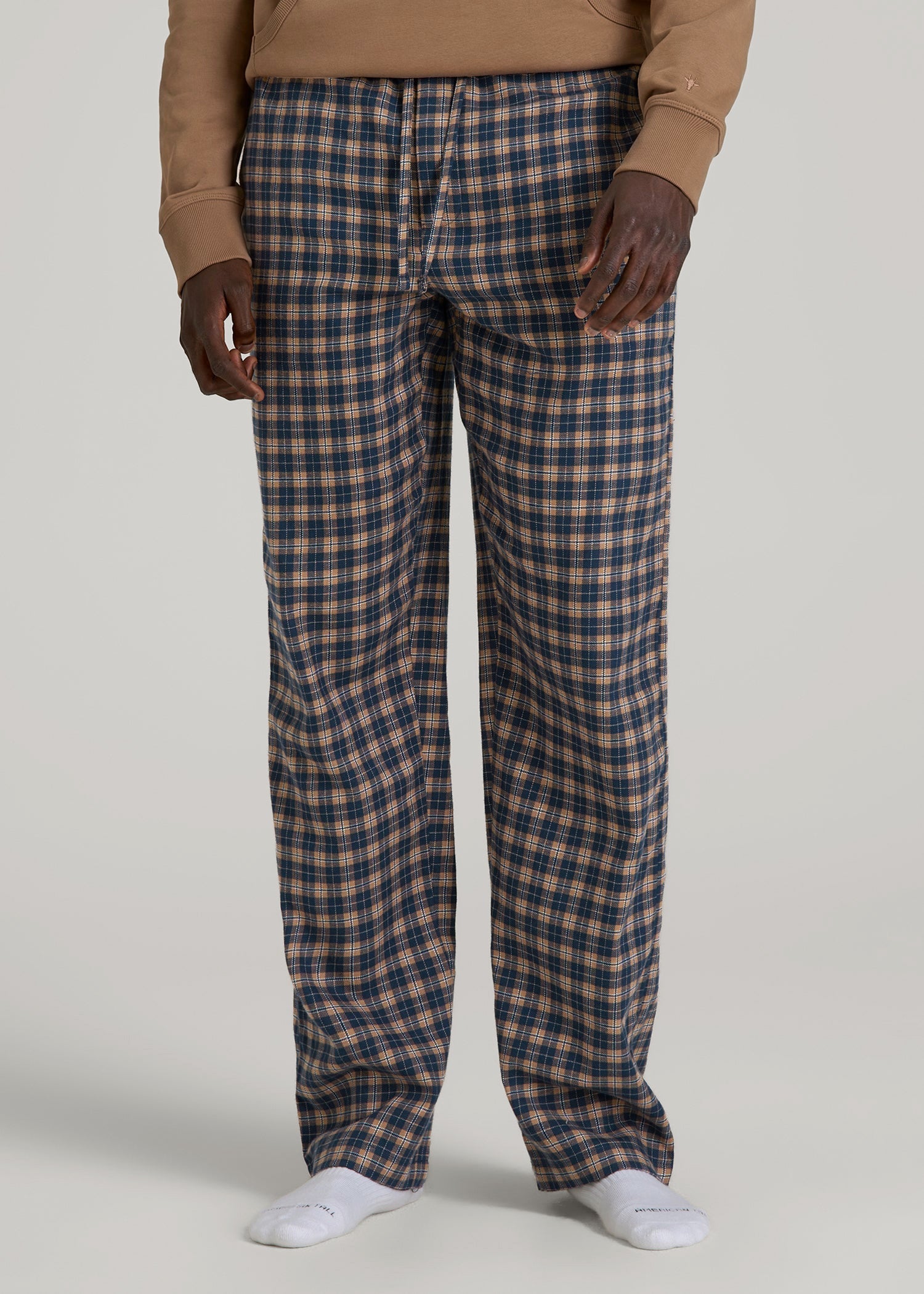 American Tall Online Shop | Flannel Pajama Pants for Tall Men in Navy and Woodsmoke Check
