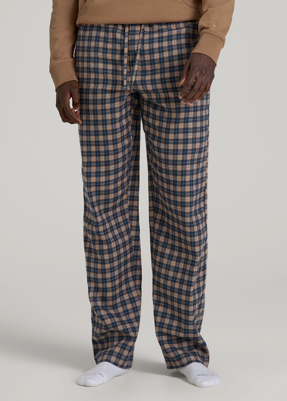 American Tall Online Shop | Flannel Pajama Pants for Tall Men in Navy and Woodsmoke Check