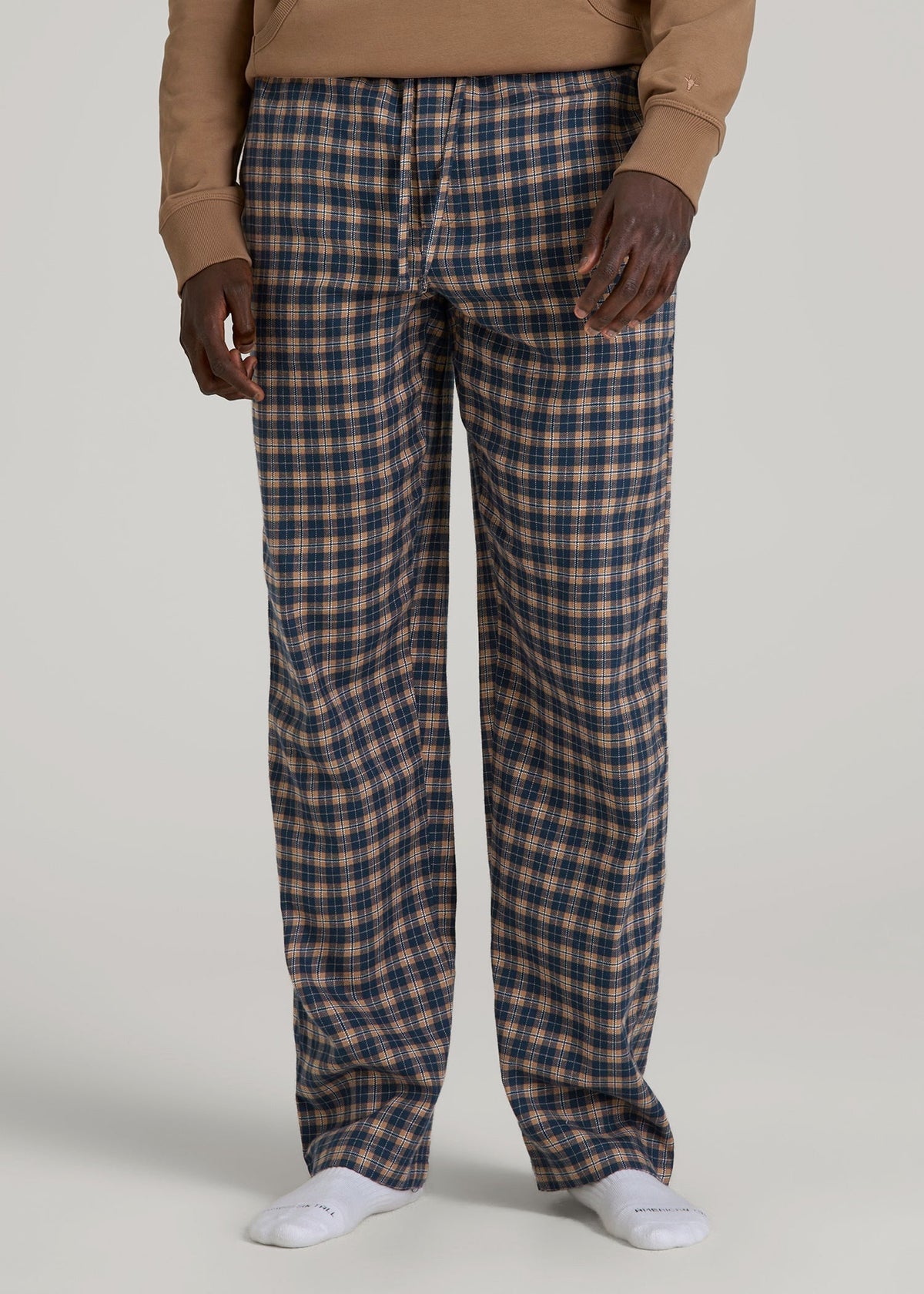 American Tall Online Shop | Flannel Pajama Pants for Tall Men in Navy and Woodsmoke Check