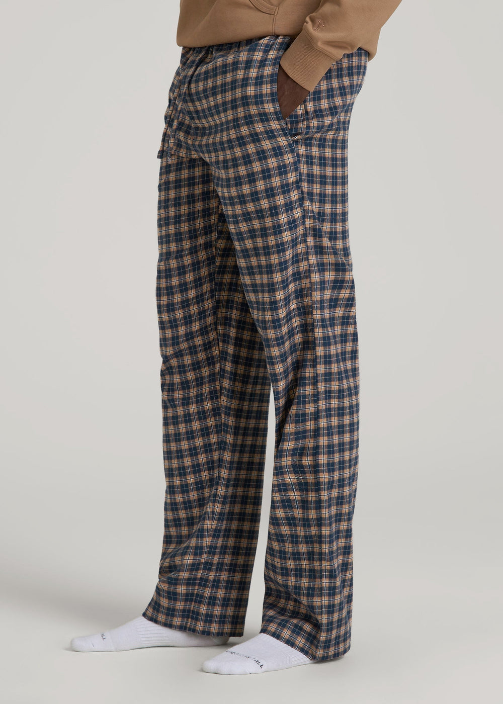 American Tall Online Shop | Flannel Pajama Pants for Tall Men in Navy and Woodsmoke Check