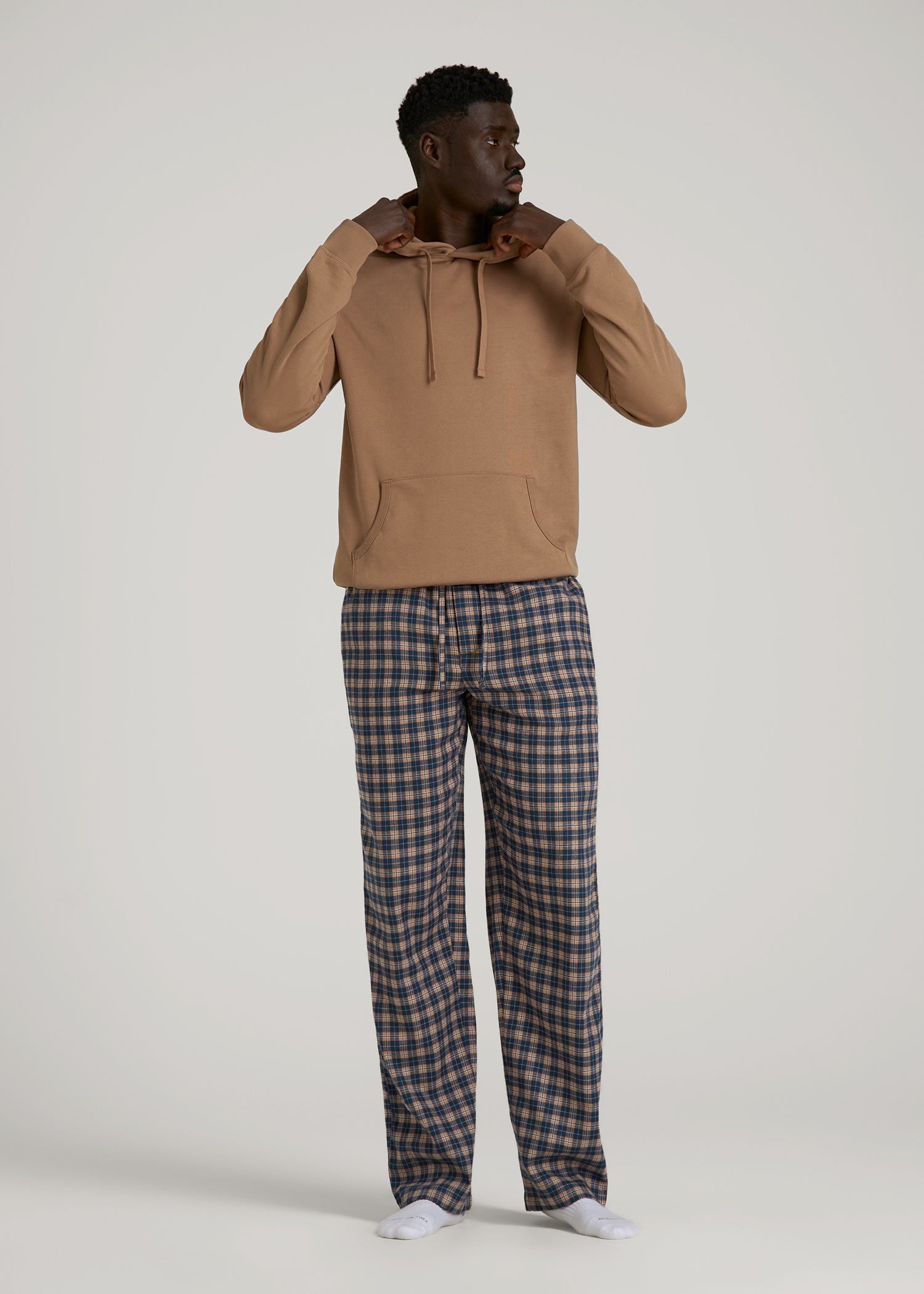 American Tall Online Shop | Flannel Pajama Pants for Tall Men in Navy and Woodsmoke Check