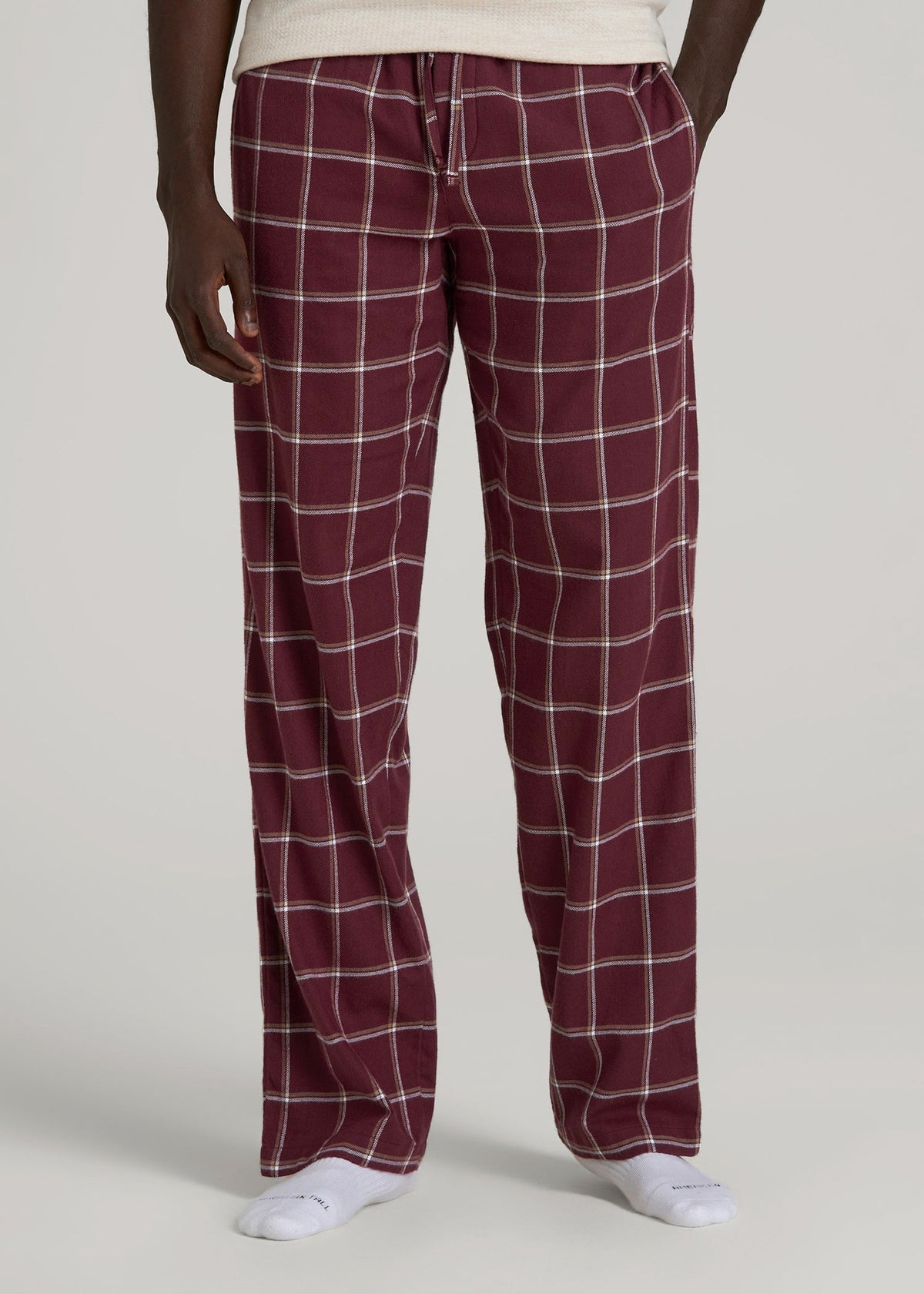 American Tall Discount | Flannel Pajama Pants for Tall Men in Wine Windowpane