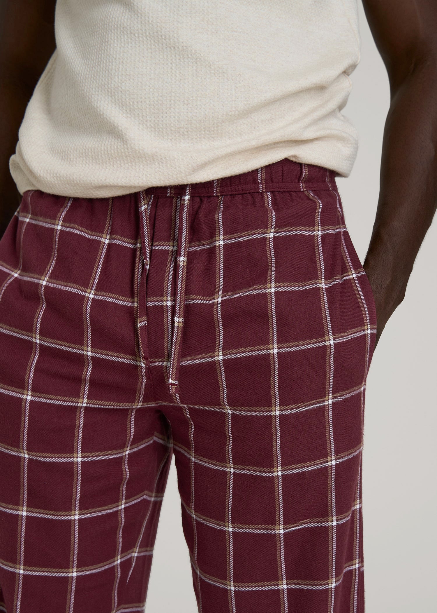American Tall Discount | Flannel Pajama Pants for Tall Men in Wine Windowpane