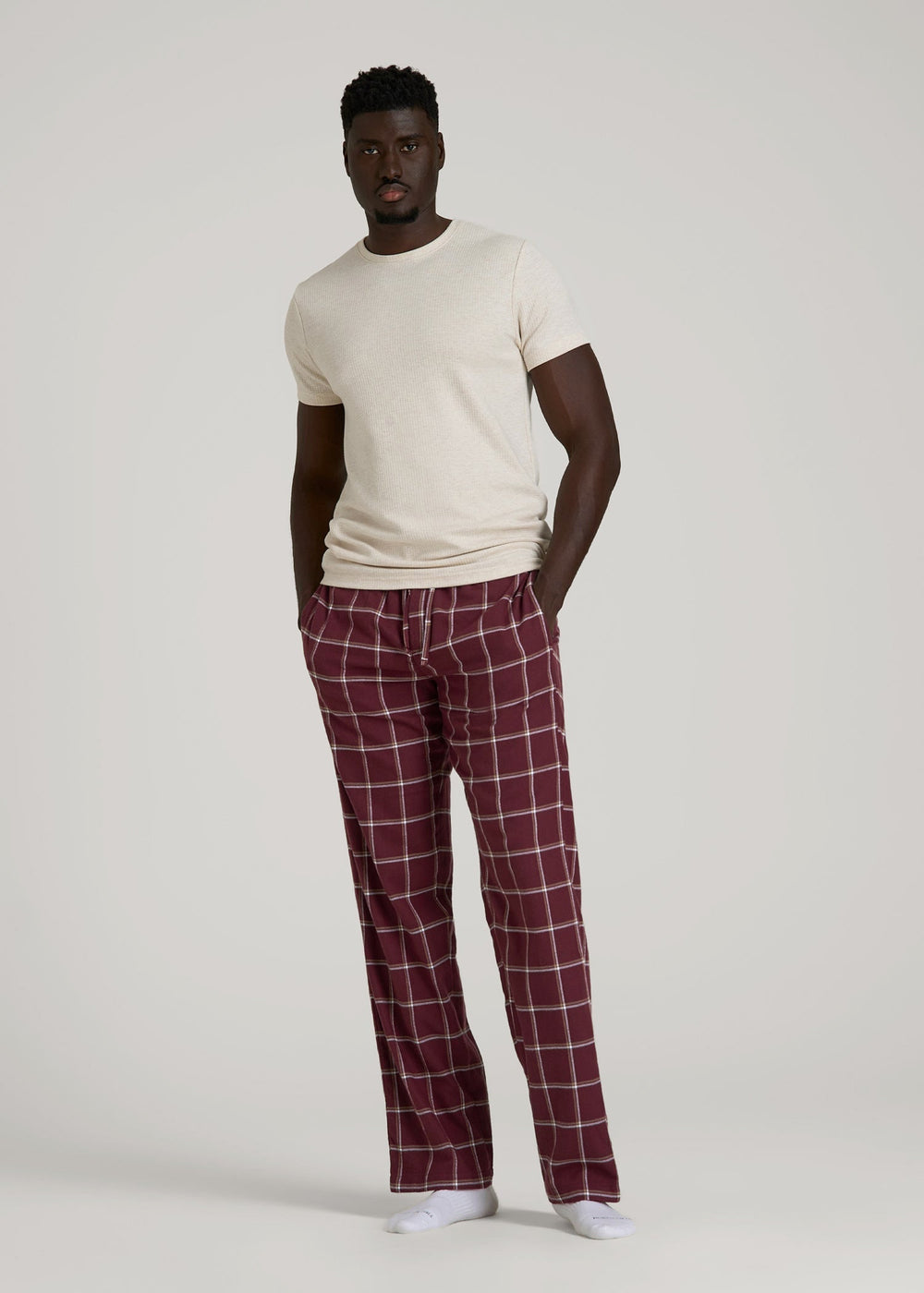 American Tall Discount | Flannel Pajama Pants for Tall Men in Wine Windowpane