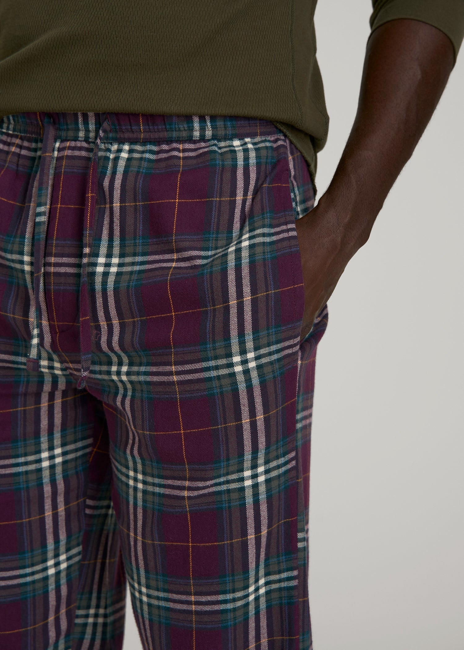 American Tall Outlet | Flannel Pajama Pants for Tall Men in Maroon Plaid