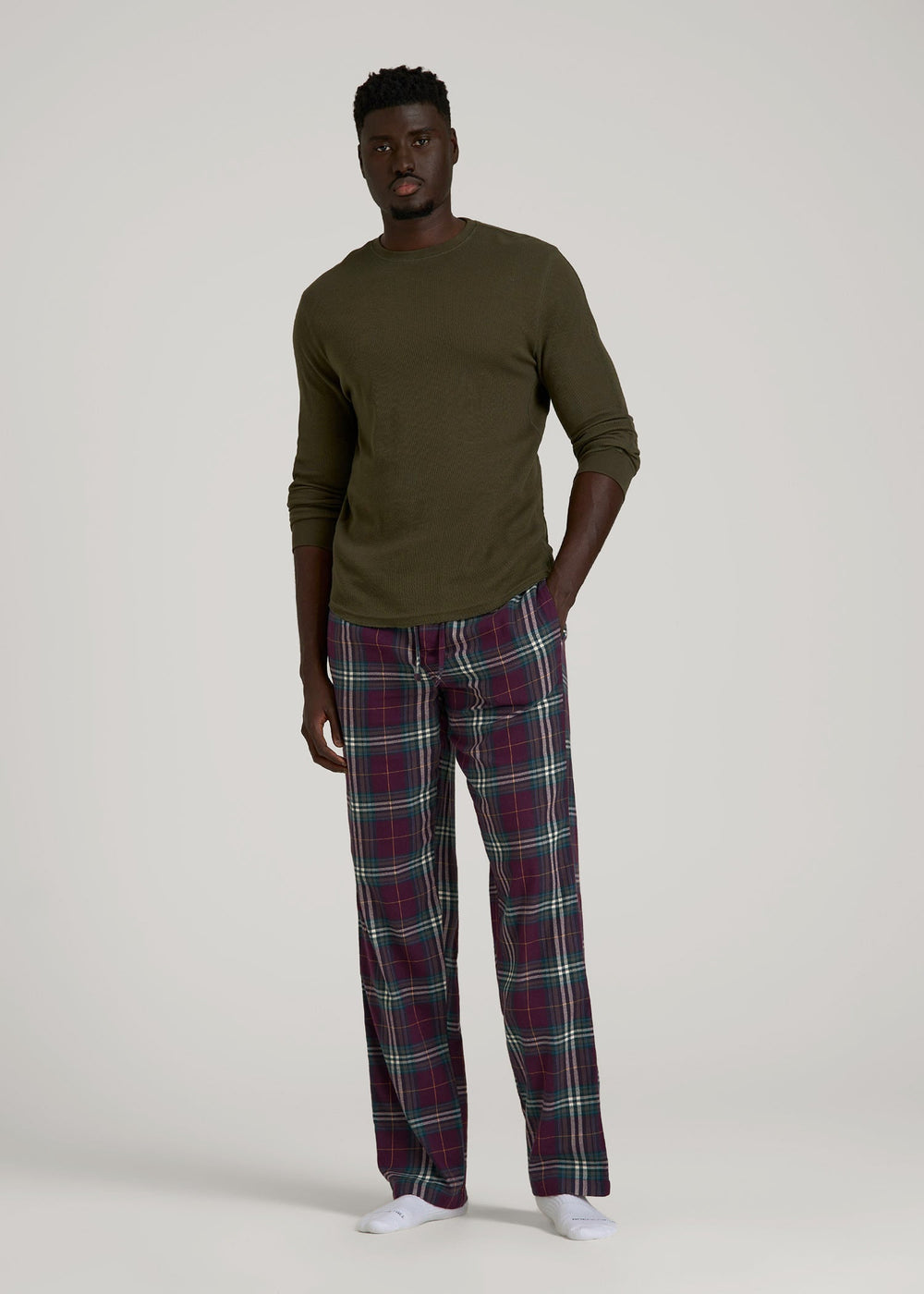 American Tall Outlet | Flannel Pajama Pants for Tall Men in Maroon Plaid