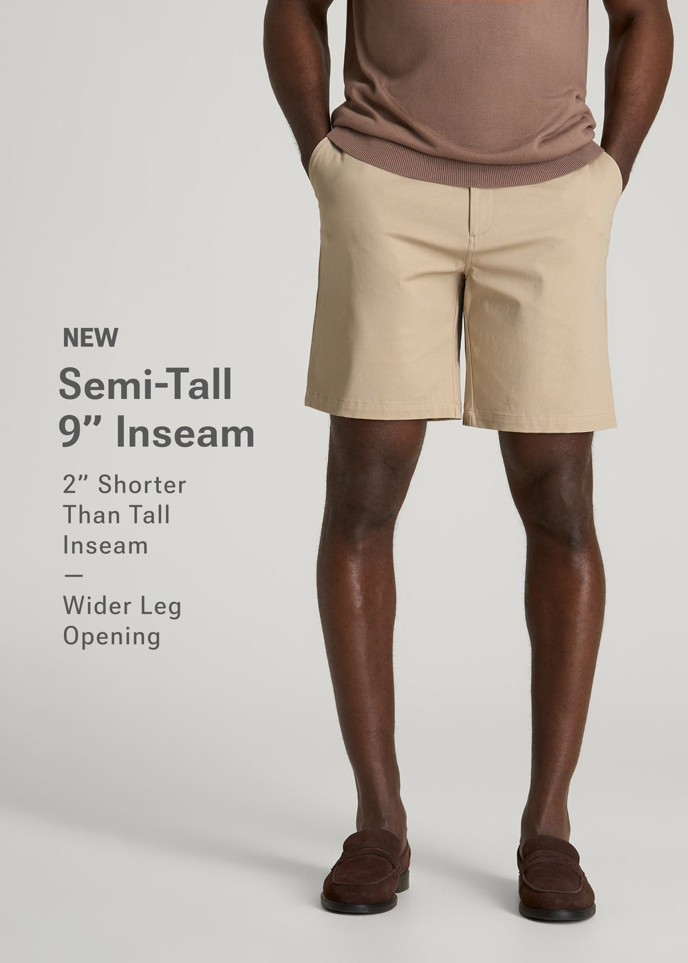 American Tall Discount | Stretch Commuter Chino Short for Tall Men in Warm Taupe