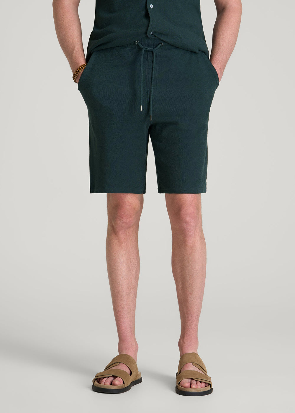 American Tall Outlet | Terry Cotton Pull-On Shorts for Tall Men in Emerald