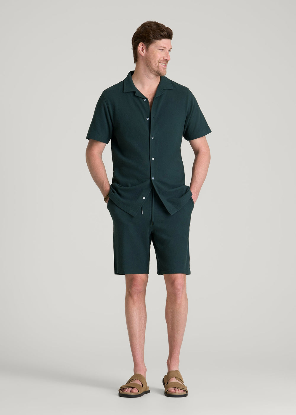 American Tall Outlet | Terry Cotton Pull-On Shorts for Tall Men in Emerald