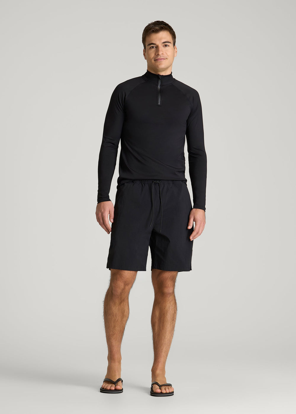 American Tall Online Shop | Quarter Zip Long Sleeves Rashguard for Tall Men in Deep Black