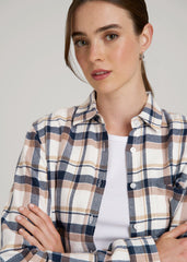 American Tall For Sale | Flannel Button-Up Shirt for Tall Women in Woodsmoke with Navy