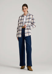 American Tall For Sale | Flannel Button-Up Shirt for Tall Women in Woodsmoke with Navy