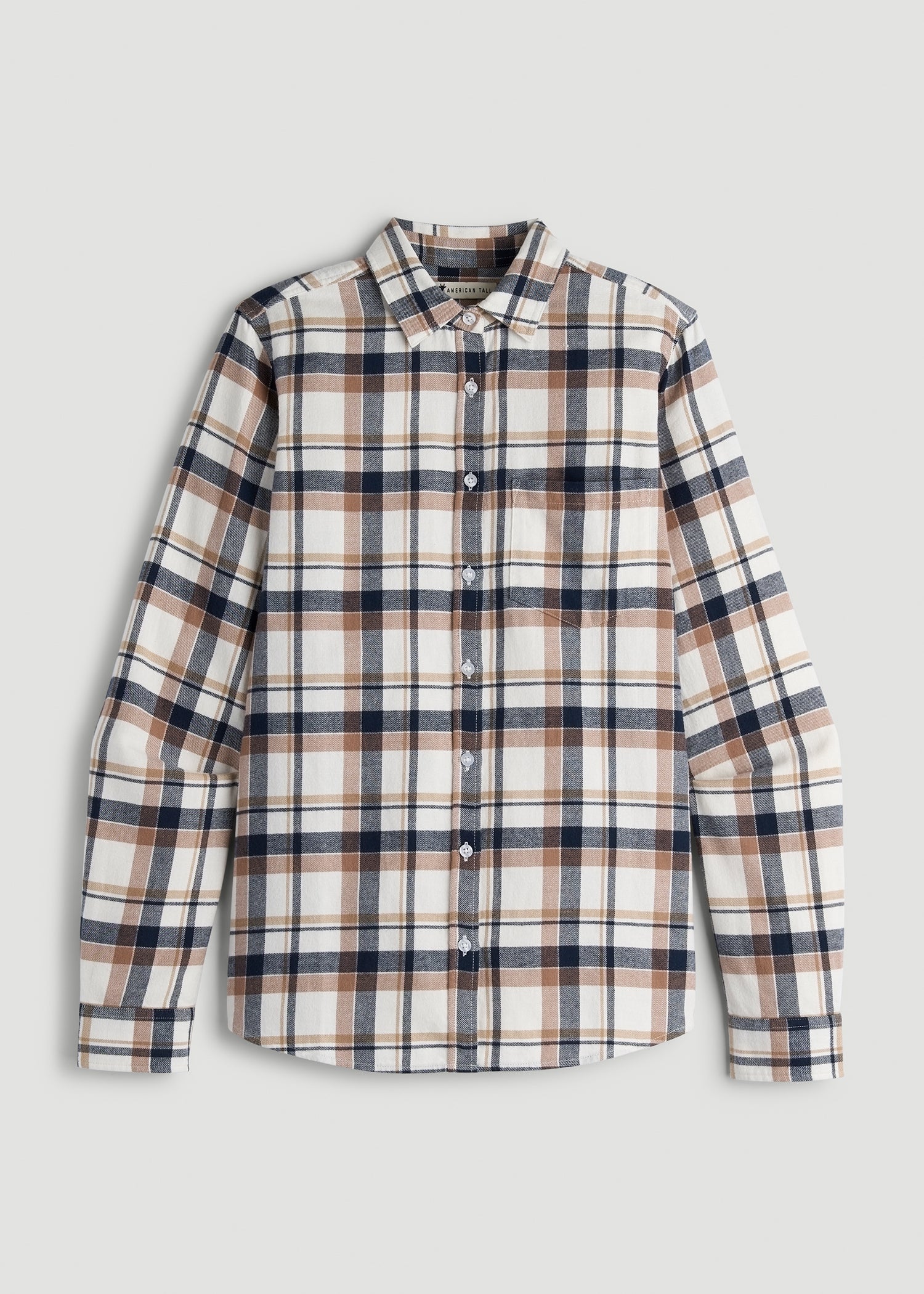 American Tall For Sale | Flannel Button-Up Shirt for Tall Women in Woodsmoke with Navy