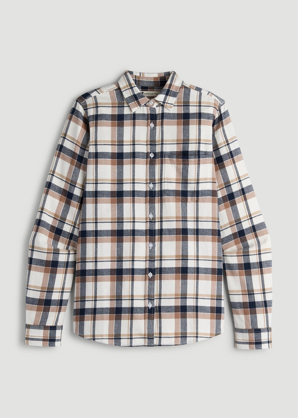 American Tall For Sale | Flannel Button-Up Shirt for Tall Women in Woodsmoke with Navy