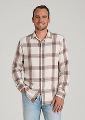 American Tall Discount | Nelson Flannel Shirt for Tall Men in Beige Plaid