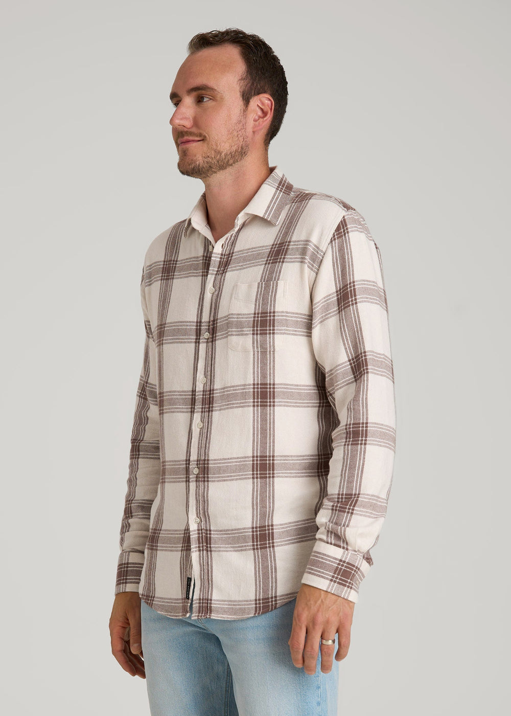 American Tall Discount | Nelson Flannel Shirt for Tall Men in Beige Plaid