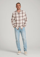 American Tall Discount | Nelson Flannel Shirt for Tall Men in Beige Plaid