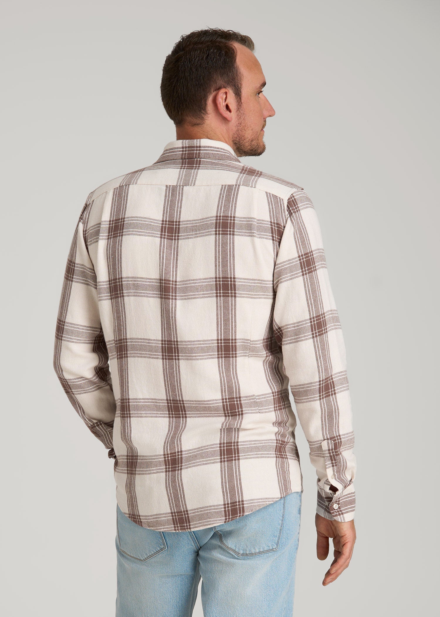 American Tall Discount | Nelson Flannel Shirt for Tall Men in Beige Plaid