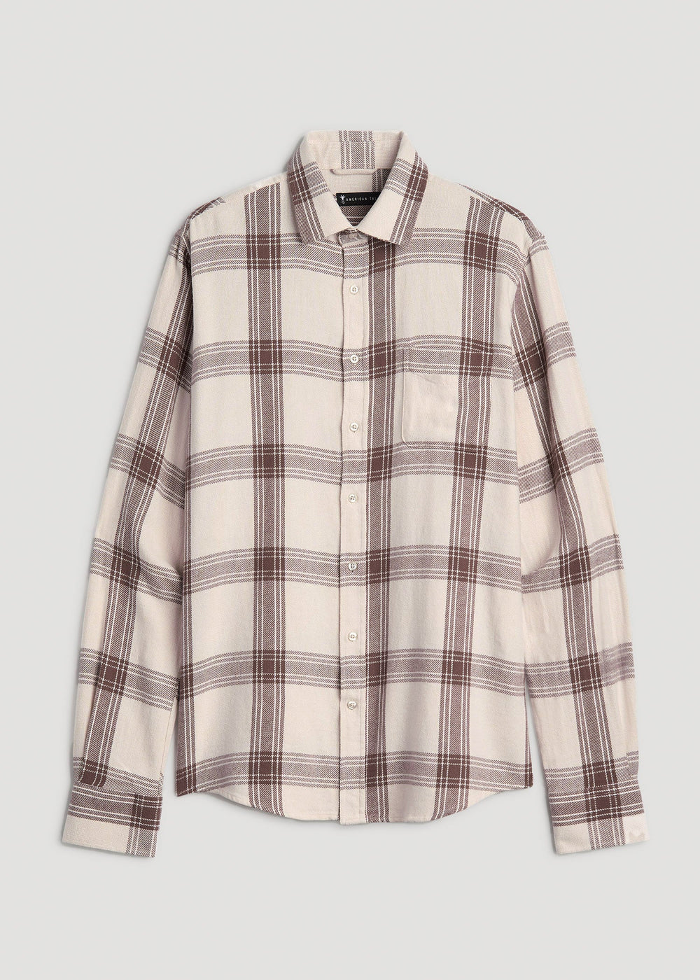 American Tall Discount | Nelson Flannel Shirt for Tall Men in Beige Plaid