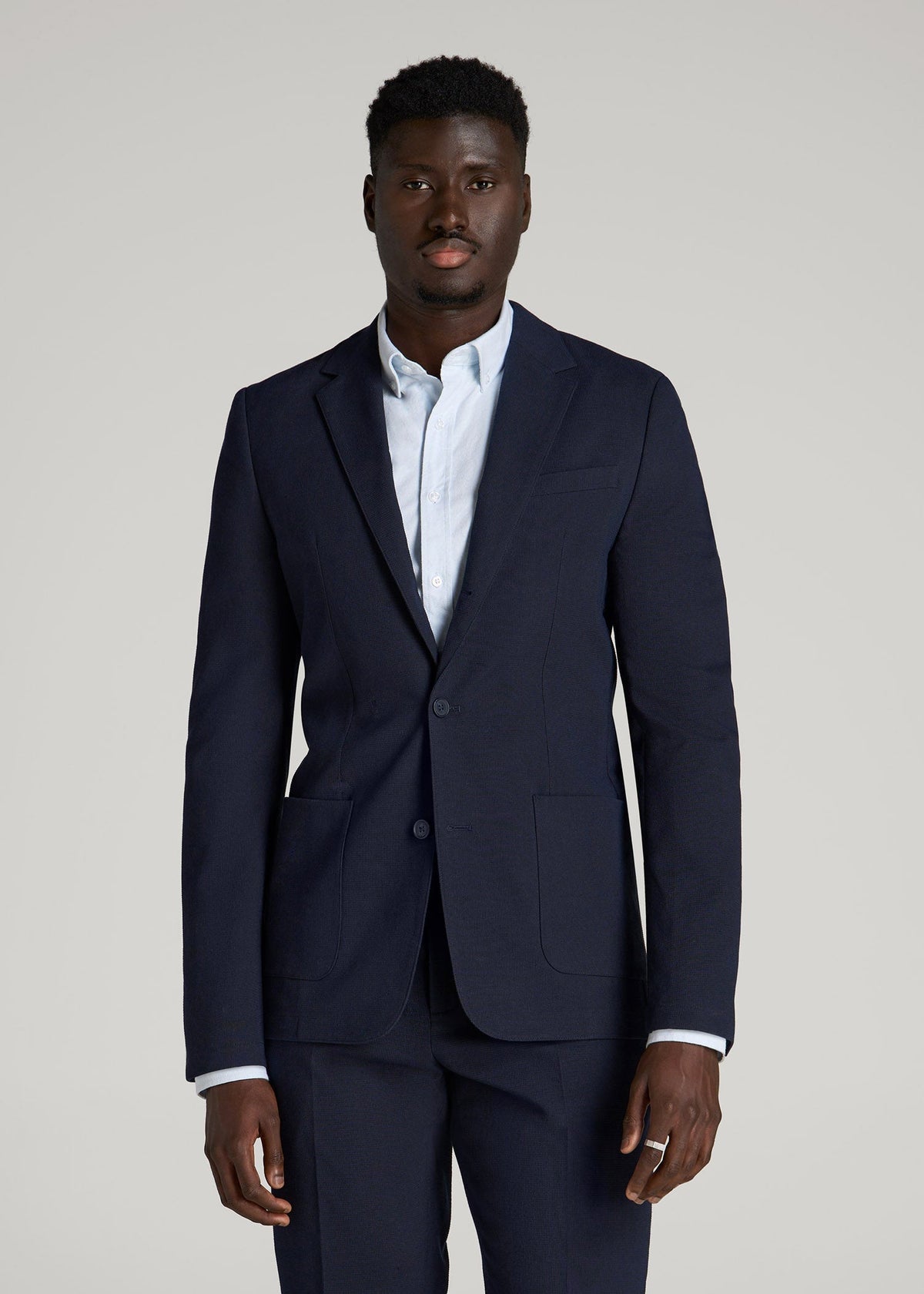 American Tall Online Shop | Textured Garment Washed Stretch Cotton Blazer for Tall Men in Evening Blue