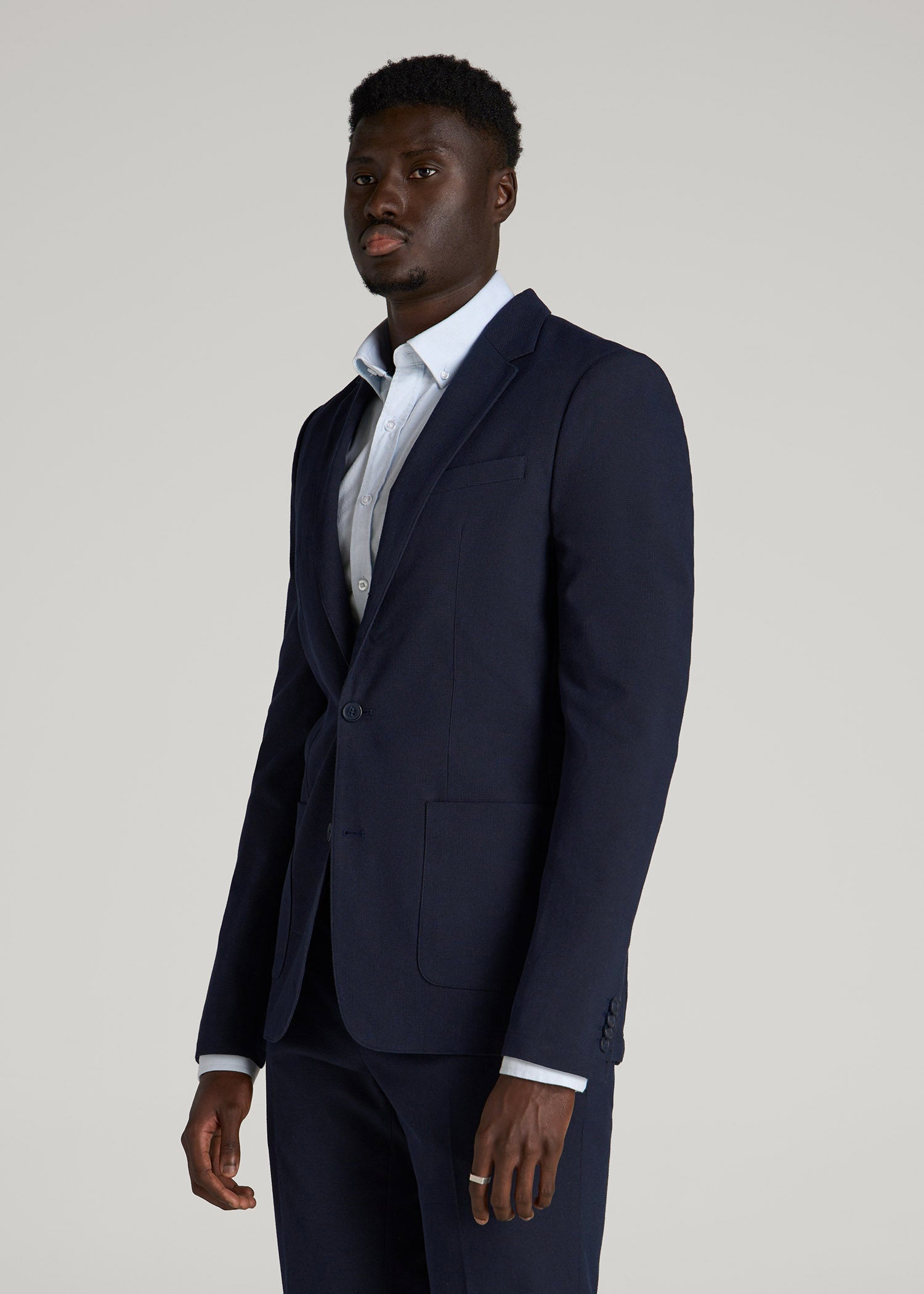 American Tall Online Shop | Textured Garment Washed Stretch Cotton Blazer for Tall Men in Evening Blue