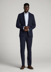 American Tall Online Shop | Textured Garment Washed Stretch Cotton Blazer for Tall Men in Evening Blue