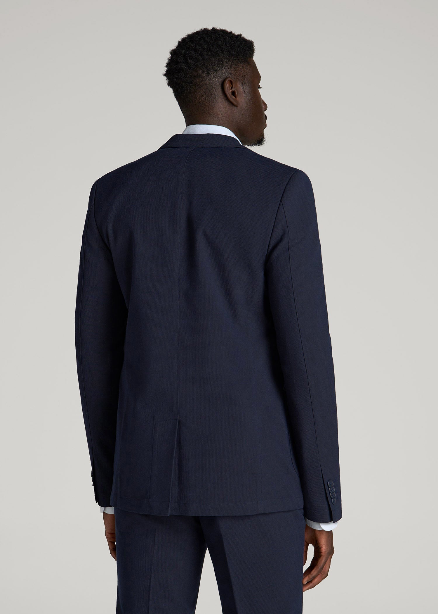 American Tall Online Shop | Textured Garment Washed Stretch Cotton Blazer for Tall Men in Evening Blue