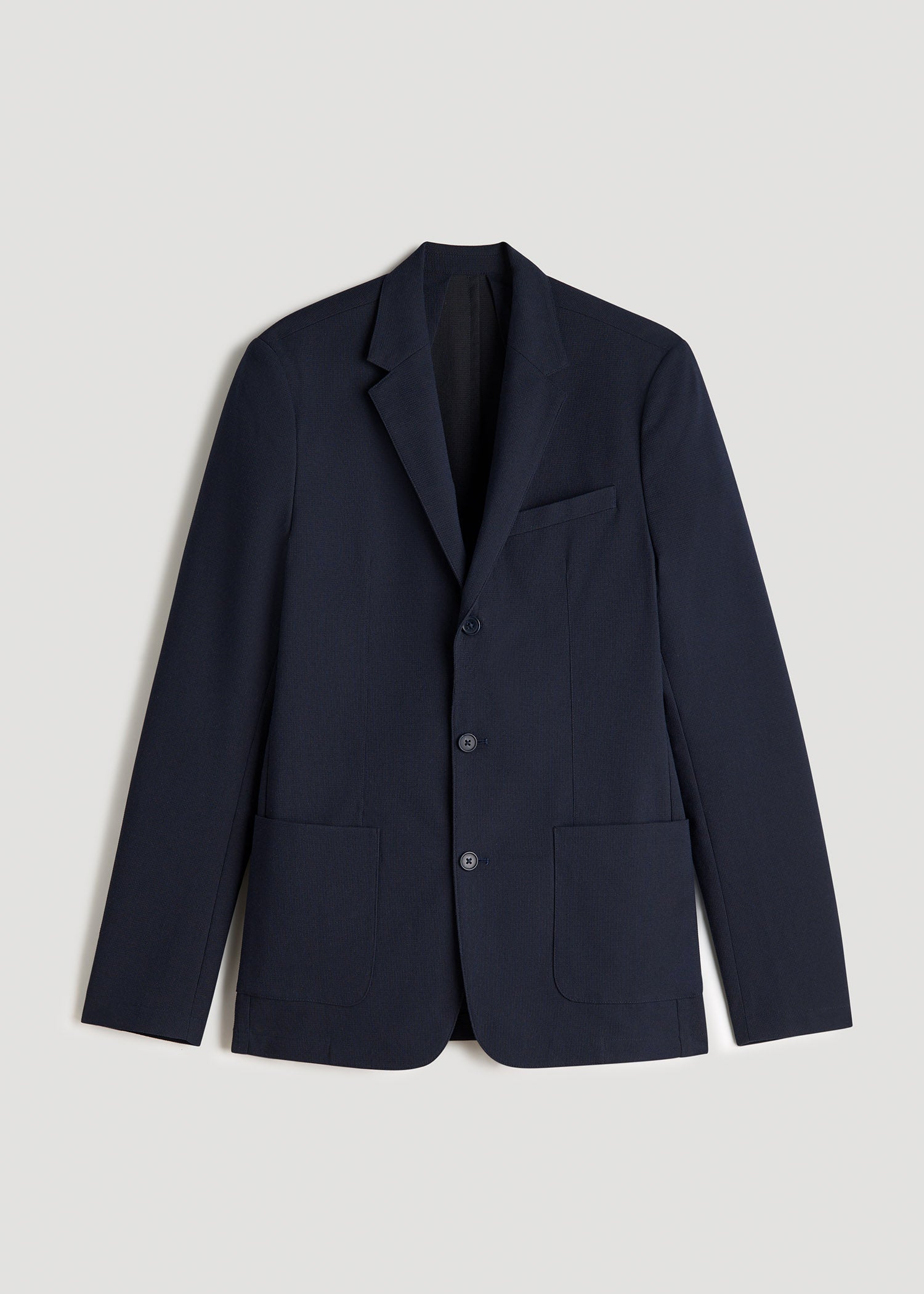 American Tall Online Shop | Textured Garment Washed Stretch Cotton Blazer for Tall Men in Evening Blue