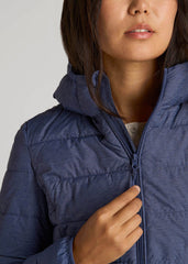 American Tall Discount | Packable Puffer Jacket for Tall Women in Blue Space Dye