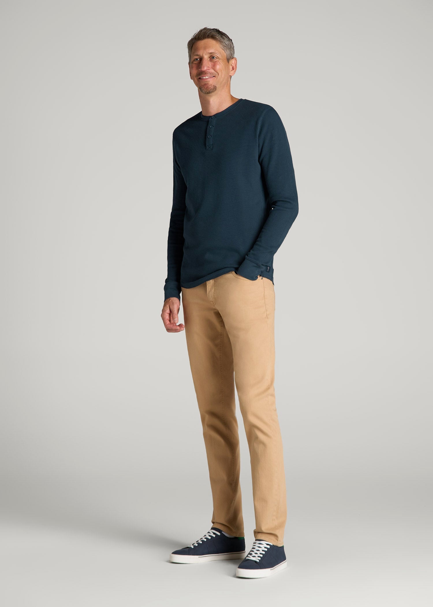 American Tall Online | Double Honeycomb Thermal Long-Sleeve Henley Shirt for Tall Men in True Navy