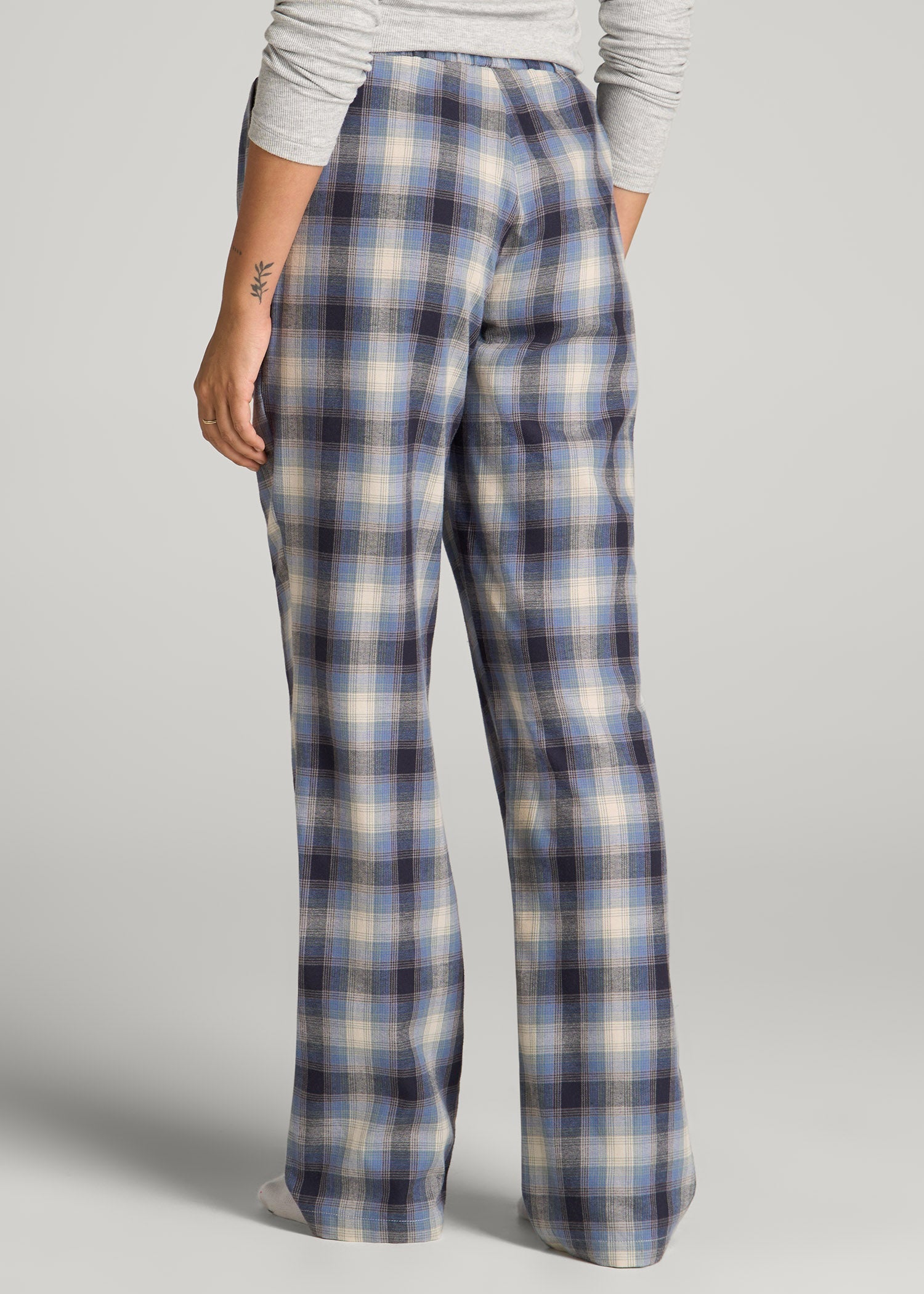 American Tall Outlet | Open-Bottom Flannel Pajama Pants for Tall Women in Blue and Grey Weave