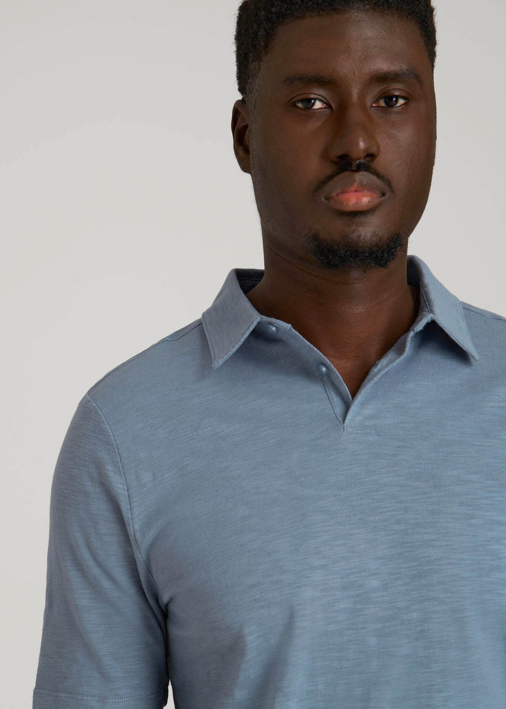 American Tall Discount | Slub Self Collar Polo Shirt for Tall Men in Chambray