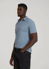 American Tall Discount | Slub Self Collar Polo Shirt for Tall Men in Chambray
