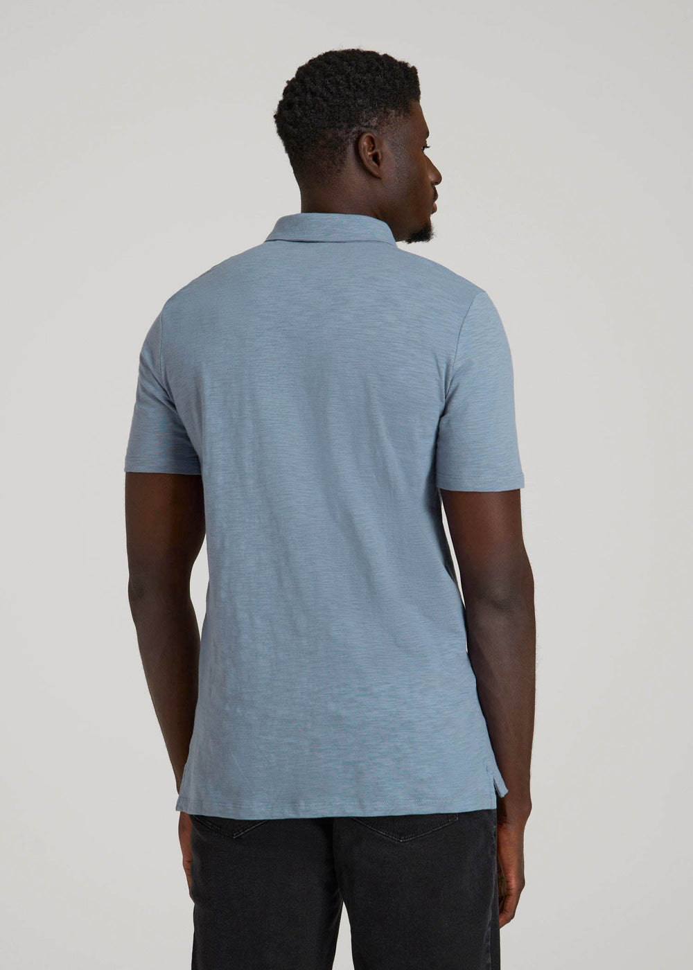 American Tall Discount | Slub Self Collar Polo Shirt for Tall Men in Chambray