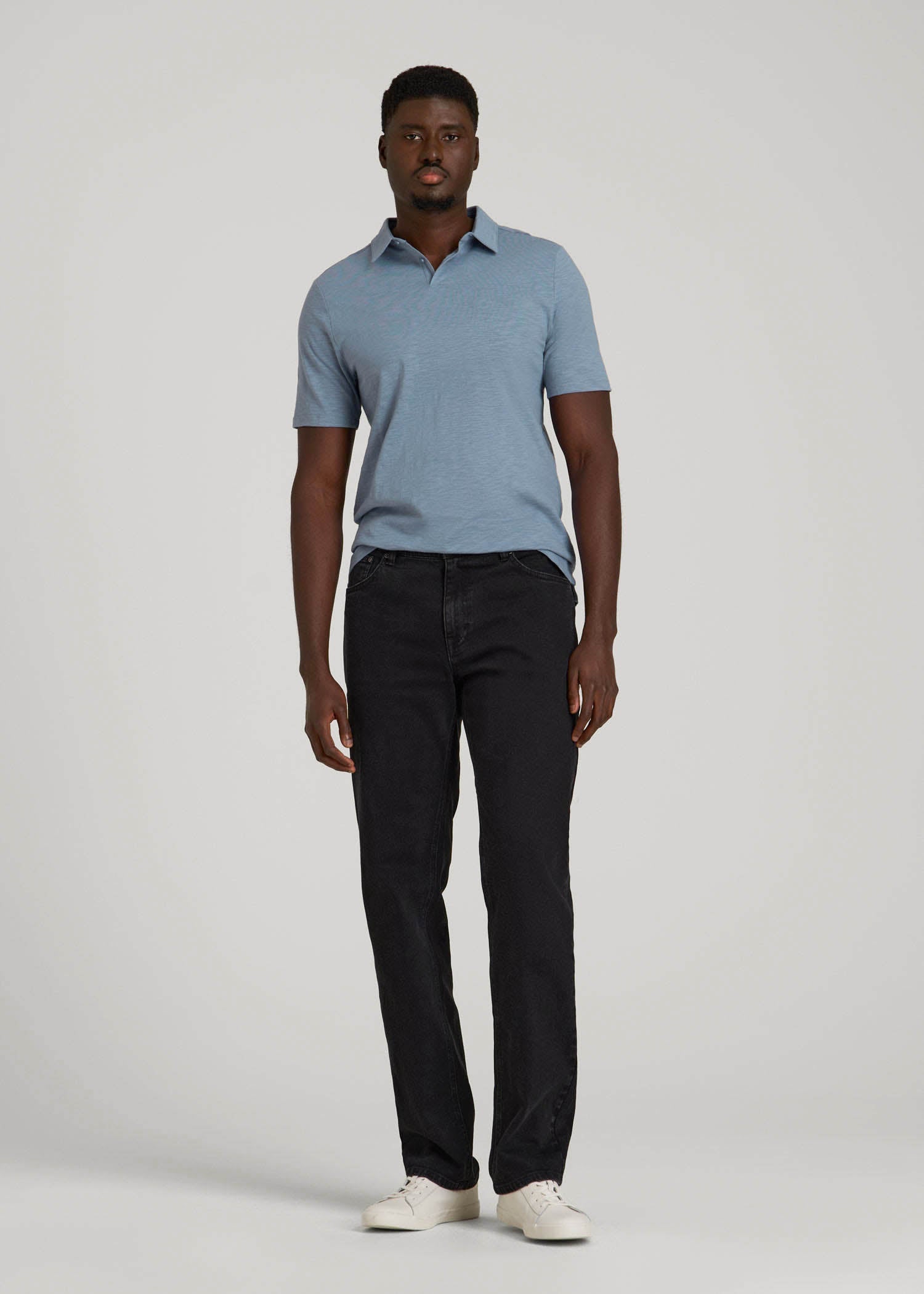 American Tall Discount | Slub Self Collar Polo Shirt for Tall Men in Chambray