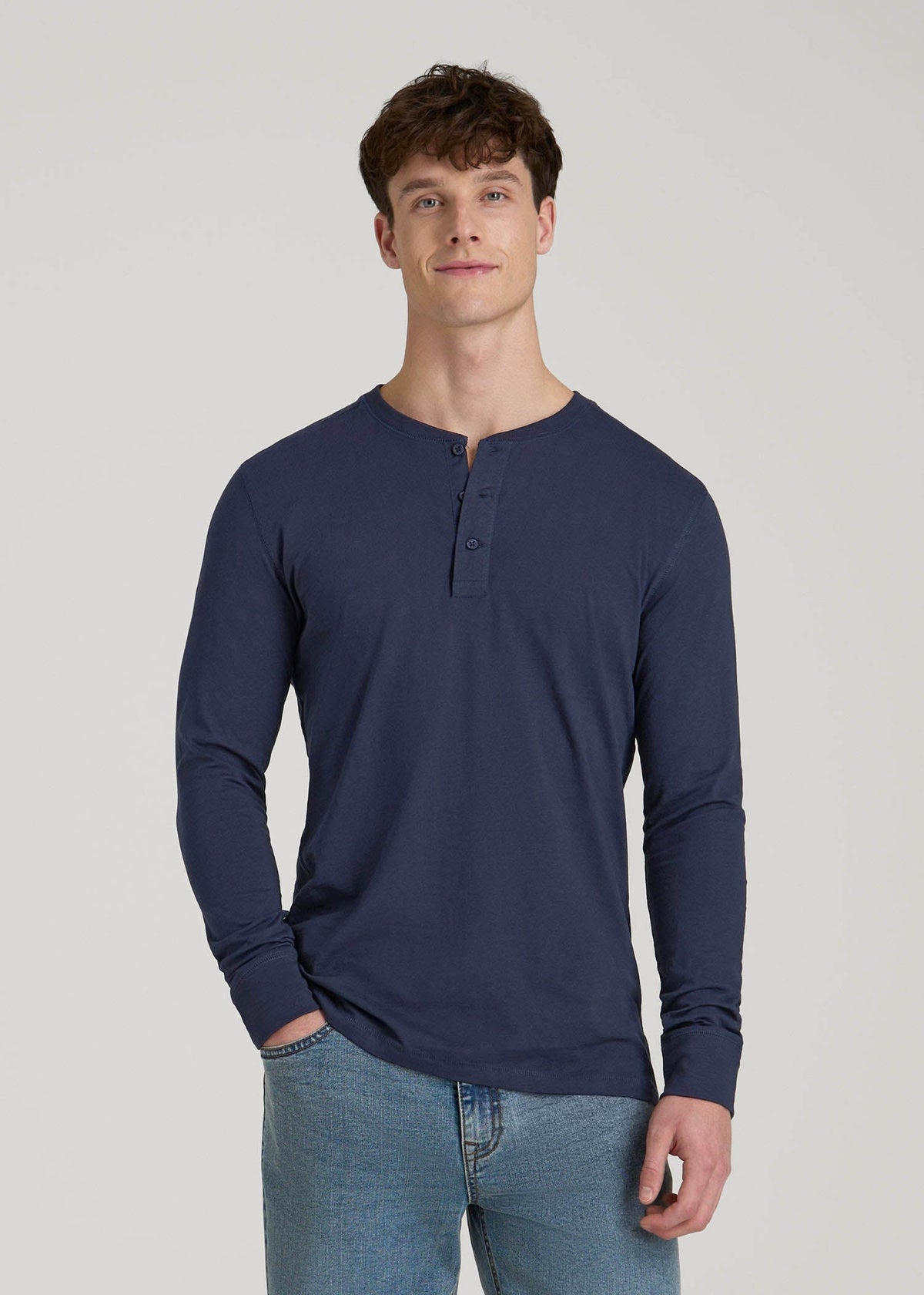 American Tall Online | Three-Button Long Sleeve Slub Henley for Tall Men in Navy