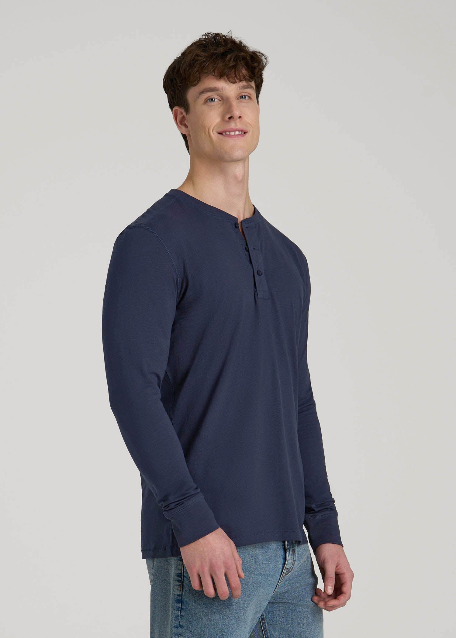 American Tall Online | Three-Button Long Sleeve Slub Henley for Tall Men in Navy