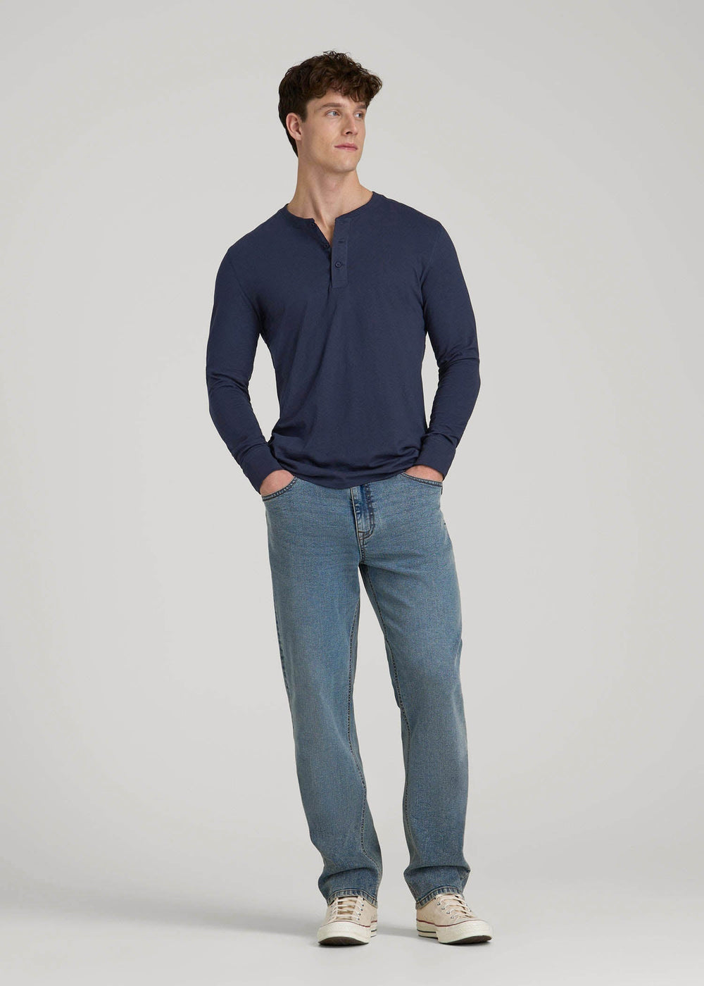 American Tall Online | Three-Button Long Sleeve Slub Henley for Tall Men in Navy