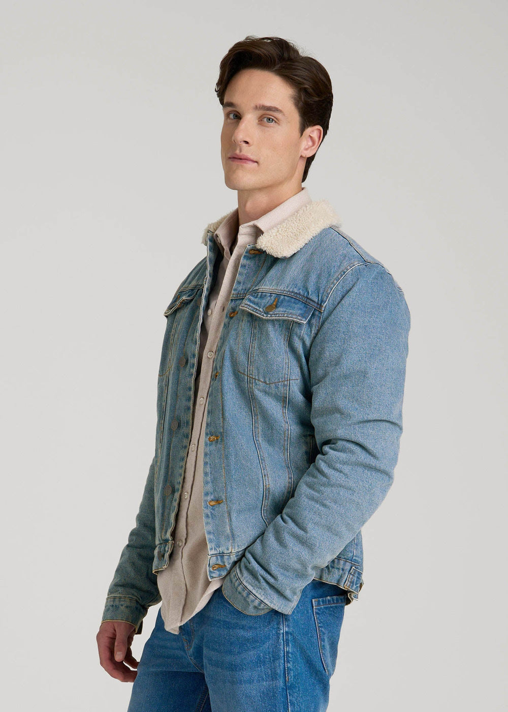 American Tall Outlet | Denim Sherpa Jacket for Tall Men in Stonewash Blue