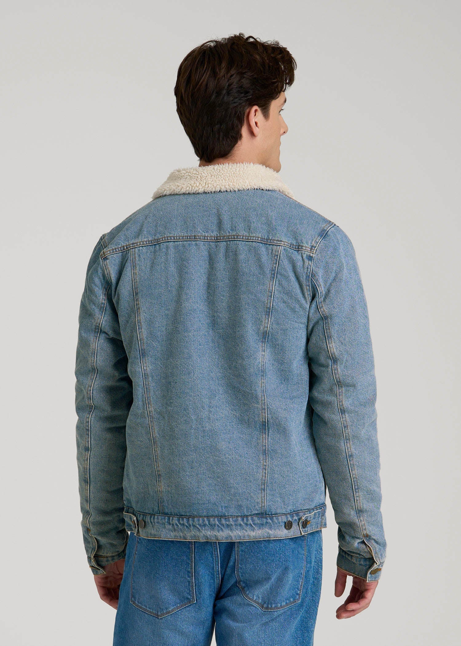 American Tall Outlet | Denim Sherpa Jacket for Tall Men in Stonewash Blue